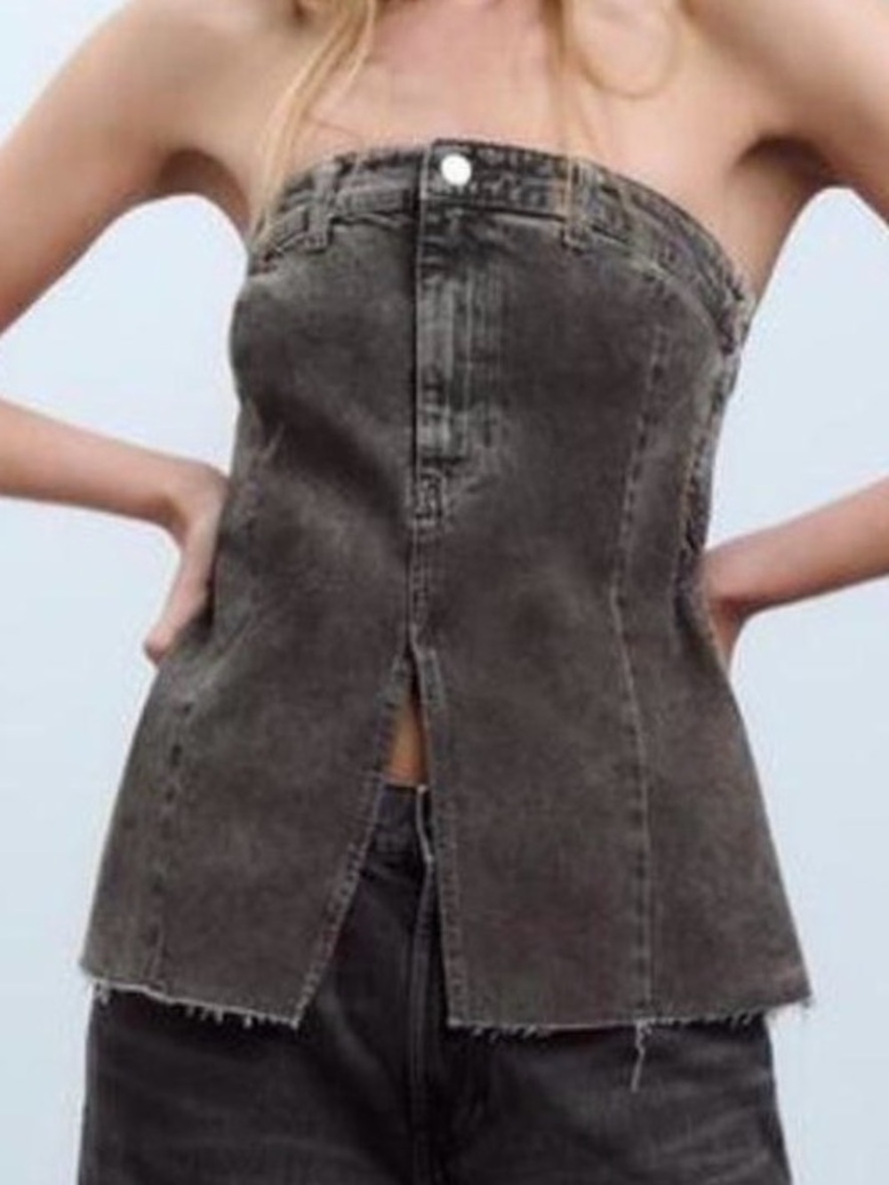 New Zara Strapless Grey Denim Corset Top